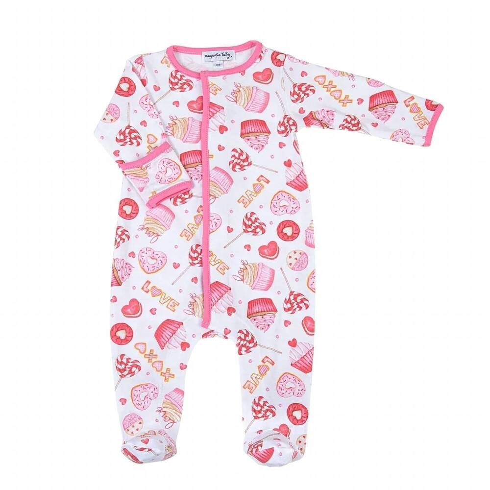 NEW MAGNOLIA BABY girl's xoxo sweets print zipper footie in pink